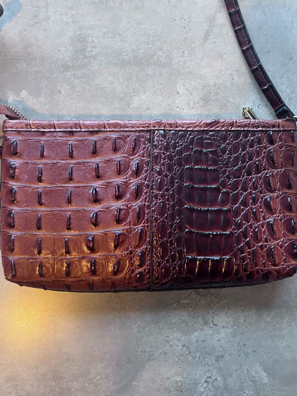 Brahmin Croc-Embossed Shoulder Bag - Red Brown bag - Picture 3 of 5